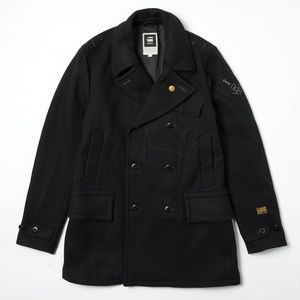 G-Star Mens Fleet Carrier Wool Coat sz Large Black